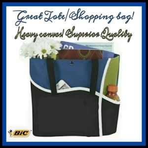 HEAVY DUTY canvas shopper tote w pocKETS.  UTILITY TOTE.